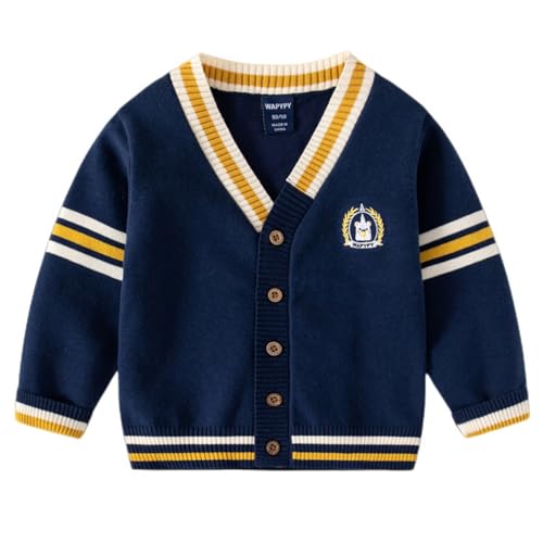 Boys Cardigan Sweater Button Up V Neck Knit Outerwear Long Sleeve Coat Embroidered Casual Jacket