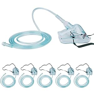5 Pack Oxygen Mask with 6.6′ Tubing and Adjustable Elastic Strap – Adult Europe Size L