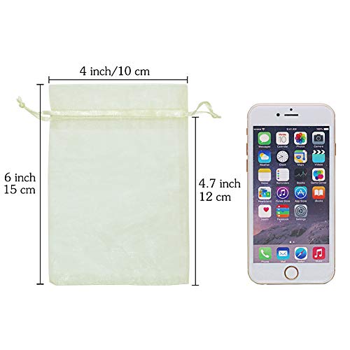 Image of HRX Package Organza Bags 4x6 inch 100pcs, Mesh Jewelry Pouches Candy Drawstring Gift Bags Small Sachet for Christmas Wedding Giveaways (pastel yellow)