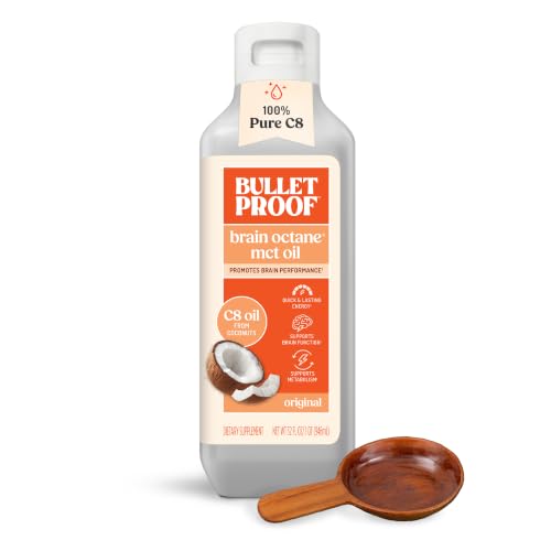 Bulletproof Brain Octane C8 MCT Oil 32 oz 100% Pure Coconut Oil Triple-Distilled Keto Energy Supplement for Coffee & Smoothies Unflavored No Additives or Fillers Non-GMO