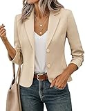 FOLUNSI Women's Business Casual Cropped Blazer Lapel Collar Long Sleeve Work Office Suit Jacket with Fully Lined Khaki, Large