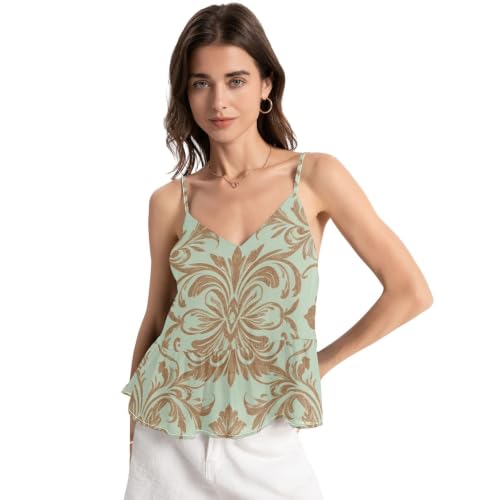Caraco en mousseline col en V haut chic bureau motif floral damassé menthe