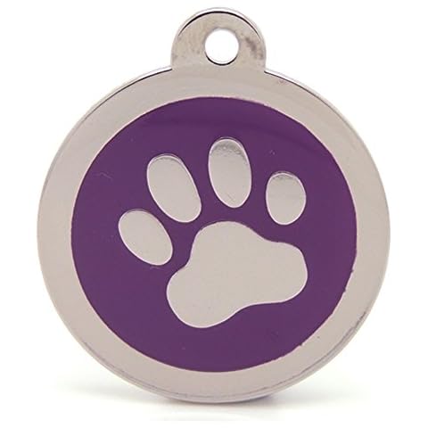 32mm Enamel Laser Engraved Pet Tags - Many colors to chose from. Bold Contrasting Text. LARGE DOG Pet ID Tags (Purple) Cover