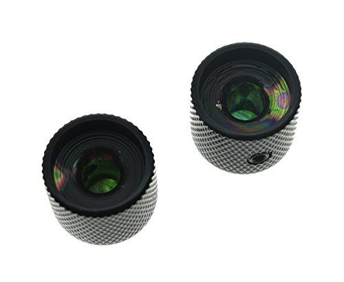 Kaish Black Set Of 2 Abalone Top Guitar Knobs Dome Knobs Bass Knob With Set Screw For Tele/Telecaster #TOP3