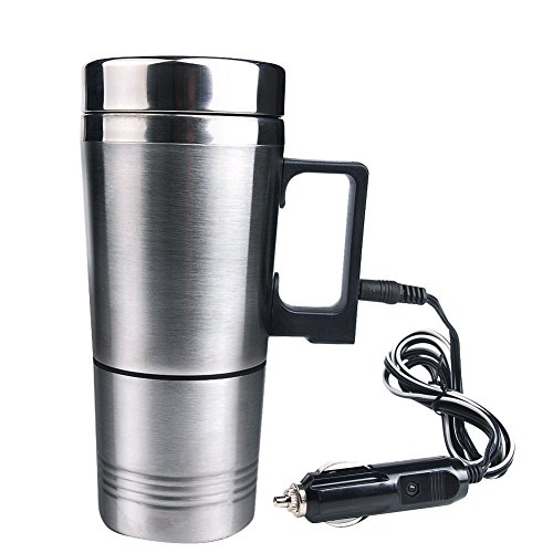 Bouteille isotherme chauffante électrique de voiture, 12 V, Avec tasse à café en acier inoxydable