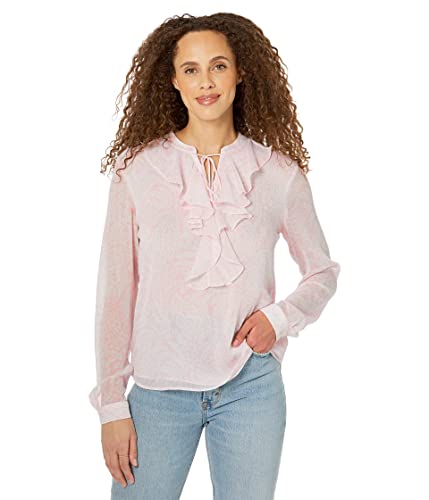 Tommy Hilfiger Long Sleeve Blouse with Ruffle Ballerina Pink/Ivory SM (US 4-6)