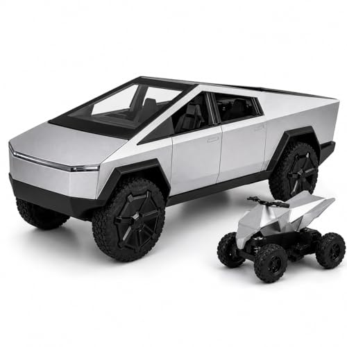 Image of PLUSPOINT Diecast Tesla Toy car Metal Cybertruck Toy Car 1:24 Scale - Pull Back Alloy Simulation Vehicle with Lights & Sound, Collectible Model for Kids, Adults & Dashboard Display