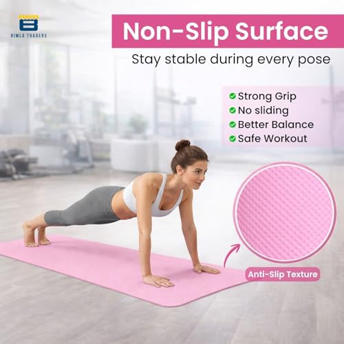 Image of Btag Premium TPE Yoga Mat for Women & Men | Anti-Slip Exercise & Gym Mat for Home Workouts | Lightweight & Durable | 6 mm (Pink)