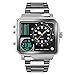 Produktbild FeiWen Herren Fashion Herrenuhr Analog Quarz Digital Sport Casual Uhren Eckig Edelstahl Wählen Analog Quarz LED Doppel Zeit Multifunktional Armbanduhren mit Edelstahlband (Silber)