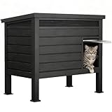 GULAIMOAO Cat Houses for Outdoor Indoor Cats, Outdoor Cat House Weatherproof, Elevated Feet & Escape Door, Warm Cat Hideaway for Feral Cats in Winter, Black
