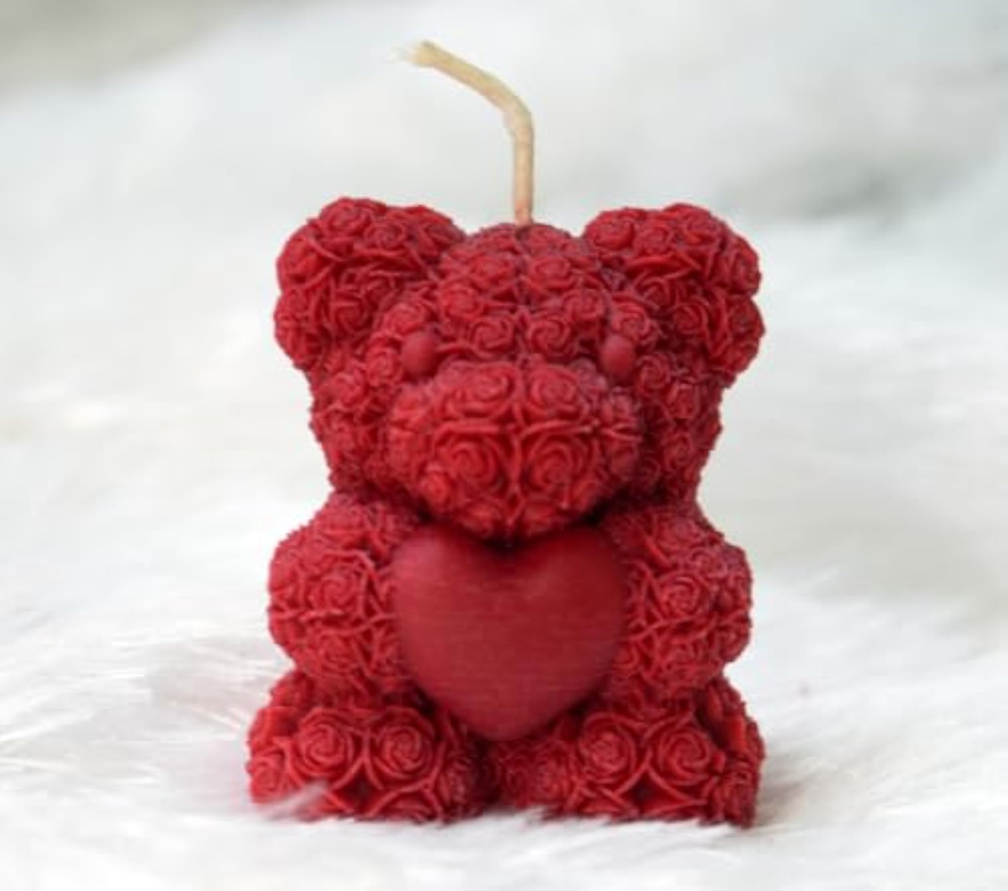 Red Rose Teddy Bear Candle for Valentine's Day