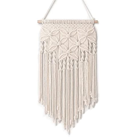 VUDECO White Boho Large Macrame Wall Hanging Boho Inspired 12.6" x 26.3", Boho Decor Wall Art, Boho Wall Hanging Decor for Living Room Bedroom, Boho Chic Wall Decor, Woven Tapestry Bohemian Wall Decor Cover