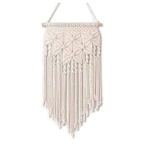 VUDECO White Boho Large Macrame Wall Hanging Inspired 12.6" x 26.3", Decor Art, for Living Room Bedroom, Chic Decor, Woven Tapestry Bohemian