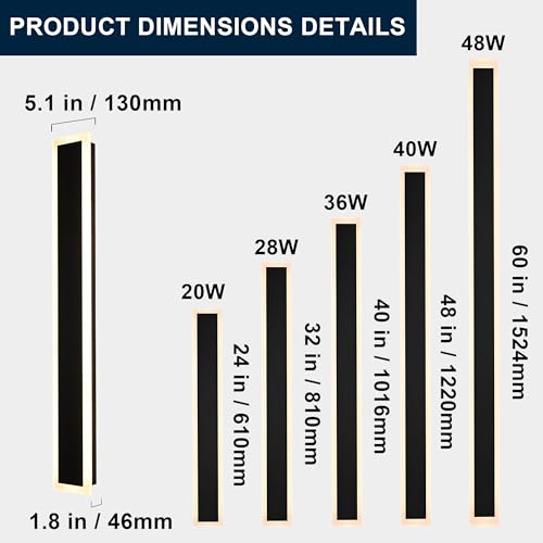 MELUCEE 2pcs 48in Long Outdoor Wall Lights Exterior Dimmable LED Wall Lights Long Outdoor Wall Sconce IP65 Waterproof, LED Linear Exterior Lights for Patio Garden Garage Front Door, 3000K-6000K by MELUCEE - Image 6