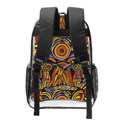 African National Patterns Print Work Travel Stadium Events Transparent Backpack PVC Clear Bag Large Side Pockets2