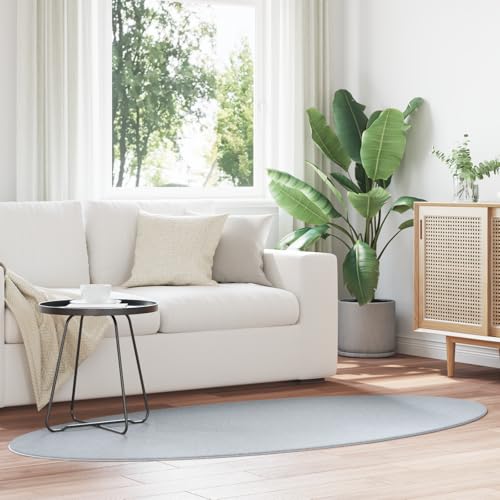 JHQHSM Tapis en laine grise 100 x 200 cm ovale moderne pour salon et salle à manger Laine de qualité supérieure résistant aux taches antistatique Texture...