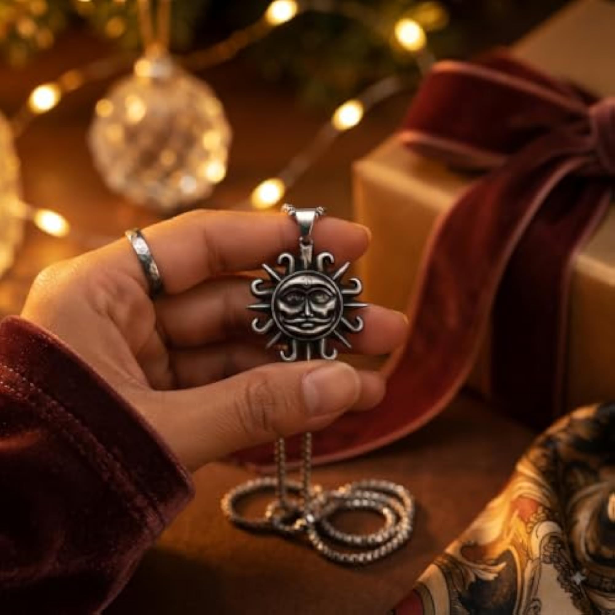 Lord Bhagwan Surya Dev Sun God Grey Metal Pendant with Box Chain