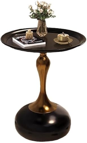 XUDREZ Small Round Side Table Luxury Coffee Table Living Room Metal Moving Bedroom Nightstand Creative Sofa Side Italian-Style Balconies Round Garden Table for Drink (Black)