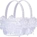 M&A Decor Flower Girl Basket Set of 2 Elegant White Lace Basket for Flower Girl, 2019 New