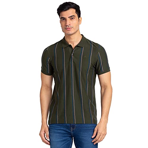 Image of Raymond Men Cotton Striped Regular Fit T-Shirt