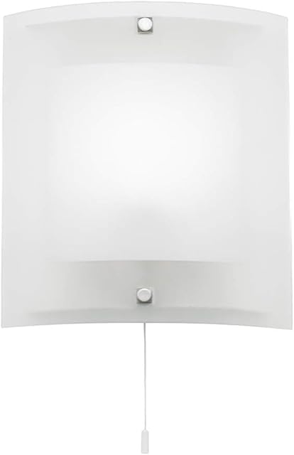 National Lighting Blaire Modern Clear & Frosted Glass Curved E14 LED Compatible Wall Light with Pull Cord Switch