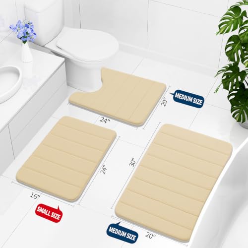 Image of Buganda Memory Foam Bath Mat Rug, Ultra Soft and Non-Slip Bathroom Rugs, Water Absorbent and Machine Washable Bath Rug for Bathroom, Shower, and Tub, 24 inch x 16 inch, Gold