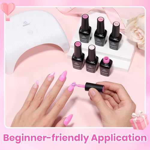 Image of Beetles Pink Gel Nail Polish Set, 6 Colors Pink Reverie Shimmer Pearl Glitter Gel Polish, Soak Off Uv LED Nail Lamp DIY Manicure Gift for Women