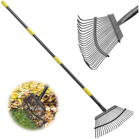 Rake, 78 Inch Long Garden Rake, 25 Tines 18 Inch Wide Heavy Duty Metal Leaf Rake for Leaves Shrub, Yard Thatching Rake with Adjustable Long Handle for Wees,Debris, Leaves,Grass Cover