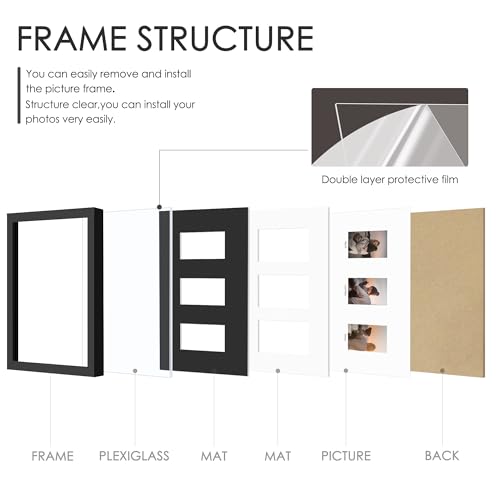 Image of DUENPY 5.6x10 Polaroid collage frame for Polaroid 2x3 Mini Instant Prints Photo with 3 Openings, Mini Picture Frames Wall Display with Polished Plexiglas Balck