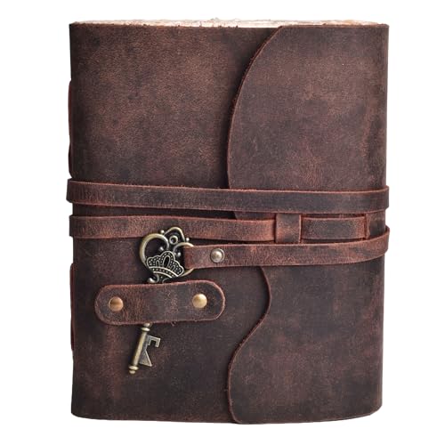 Image of LEATHER VILLAGE Old Looking Journal Key Lock, Fuchsia 13x8. | Handmade Deckle Edge paper, 200 Blank Pages ,Grimoire, Book Of Shadows, Sketchbook, Scrapbook, Leather Journal , Fuchsia13x8