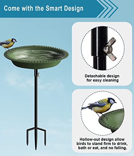 Koutemie 1-¼ Gallon Detachable Freestanding Garden Bird Bath Bird Feeder Bowl With Metal Stake For Outdoor, Bird Friendly Color - Deep Green, 29 Inch #TOP4