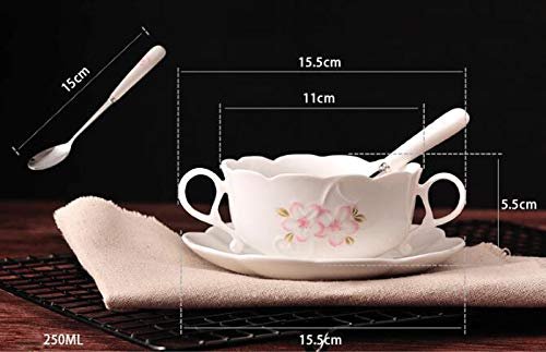 Ybk Tech Breakfast Cup Bone China Porcelain Dessert Bowls Soup Mug With Saucer And Spoon (White) #TOP1