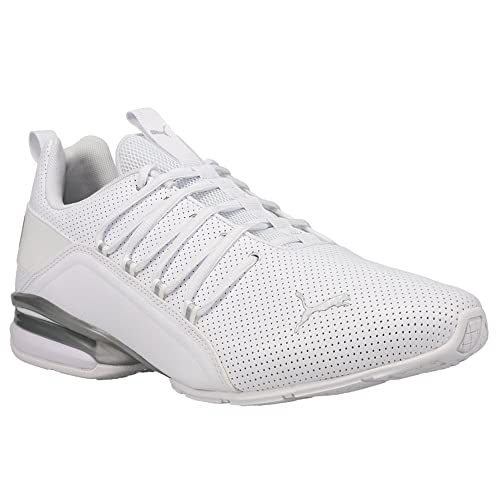 PUMA PUMA Men's AXELION PERF Cross Training Sneaker, Puma White-Puma Silver, 7.5