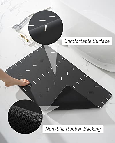 Bath-Mat-Rug, Super Water Absorbent Quick Dry Bath Mats For Bathroom Non Slip Bathroom Mats With Rubber Backing, Ultra Thin Bathroom Rugs Fit Under Door, 17" X 24", Black #TOP3