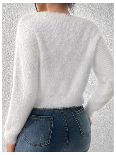Verdusa Women's Fuzzy Cut Out Cardigan Going Out Rhinestone Bow V Neck Cropped Sweaters2