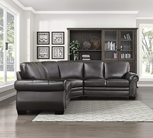 Lexicon Leather Sectional Couch, L-Shape, Dark Brown