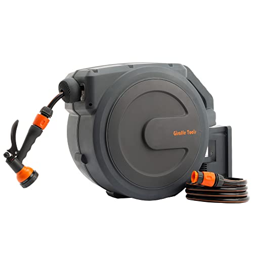 Giraffe Tools Enrouleur Tuyau Arrosage Mural Jardin 35m+2m, Derouleur Tuyau Arrosage Rétraction Automatique et Pistolet d'Arrosage 7 Buse