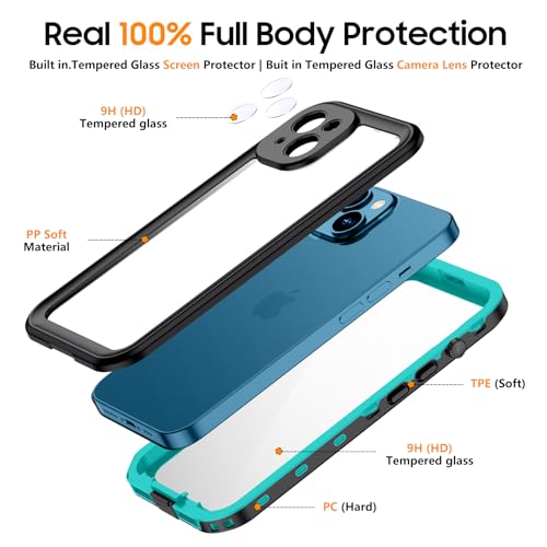 Coque étanche pour iPhone 13 avec protection écran et objectif intégrés de 6,1 pouces