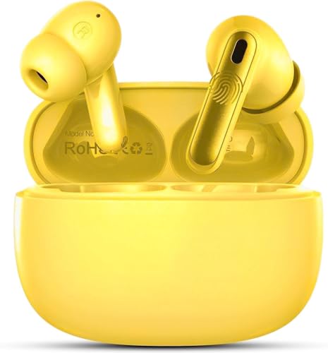 Genérico Auriculares Inalámbricos Bluetooth, Auriculares Bluetooth 5.4,con Reducción de Ruido ENC,Cascos Inalambricos Bluetooth IPX7 Impermeable, Carga Rápida USB-C (Jaune)