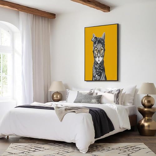 Cuadros en lienzo de gato con diadema retro JRISEMECY, póster moderno de 70x100cm amarillo sin marco 5