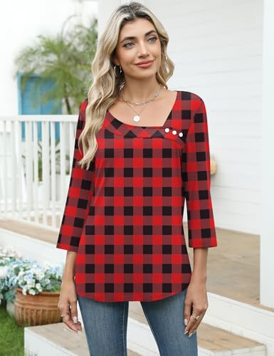 Image of LOMON Womens 3 /4 Length Sleeve T Shirts Asymmetrical Neck Tops Business Blouses for Women Fashion 2026