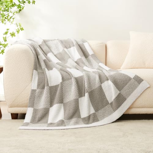 Plaid en microfibre pelucheuse grise couverture lit réversible luxe - 4