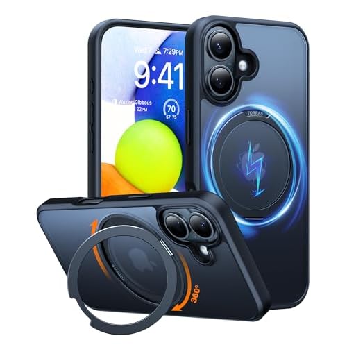 TORRAS 360 Rotatable Magnetic Stand for iPhone 16 Case, [Compatible with MagSafe] [ Flexible Stable Kickstand], 16ft Mil-Grade Shockproof Protection A