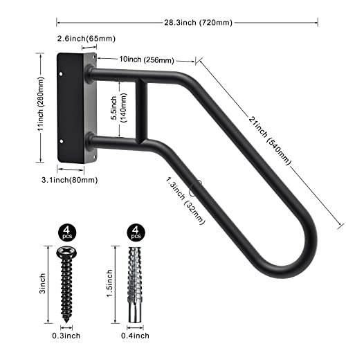 Seleware Heavy Duty 30" Handrails For Outdoor 1-4 Step, Non-Slip Door Jamb Corner Wall Mount Stair Hand Railing Grab Bars, U-Shape Safety Handle For Garage, Porch, Garden (Right Handed, Dia 1.3" Pipe) #TOP5