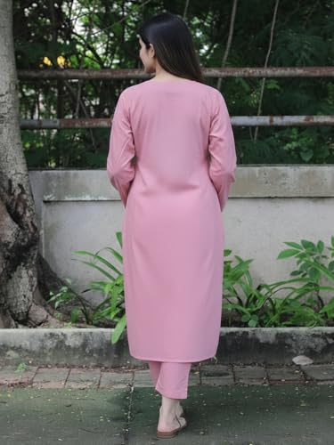Image of GoSriKi Women's Vertikal Solid A-Line Kurta with Pant | Ethnic Kurta Set for Women | Viscose Blend Casual Office Wear Kurta Pant Set | Festive Traditional Outfit for Daily & Party