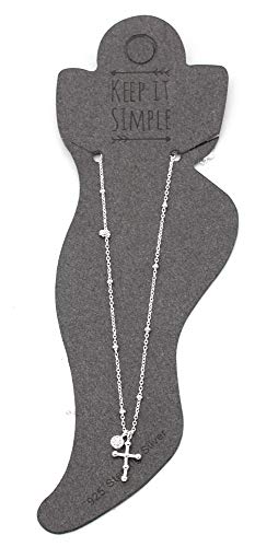 Preisvergleich Produktbild Musthaves Damen Fußkettchen mit Kreuz und Kristall - 925 Sterling Silber - Anklet - Einheitsgröße