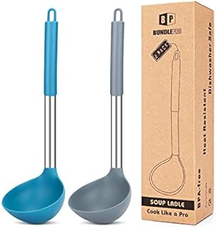 Pack of 2 Ladle Spoon,Silicone Large Spoons for Soup,Non Stick Kitchen Utensils with High Heat Resistant ,BPA Free Perfect Kitchen Tools for Cooking, Stirring ,Serving Soups (Gray-Blue)