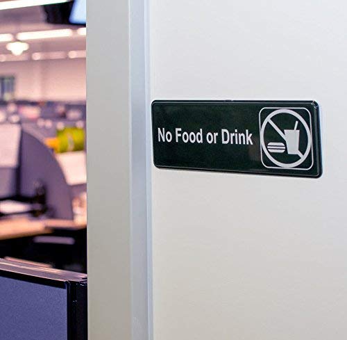 No Food Or Drink Sign For Door/Wall - Black And White, 9 X 3-Inches No Food Or Drink Sign For Business By Tezzorio #TOP4