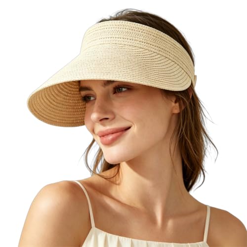 Visera de paja para mujer para sol y playa miniatura 1