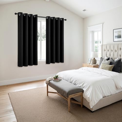 Image of MIULEE Blackout Curtains for Bedroom Living Room 2 Panels, Thermal Insulated Room Darkening Drapes Grommet Noise Reducing Light Blocking Window Treatments 68 Inches Long 55x68 Inch Black